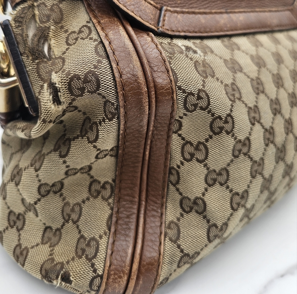 GUCCI Bella Canvas Hobo Bag With Leather Trim & Braided Strap - Picture 8 of 16